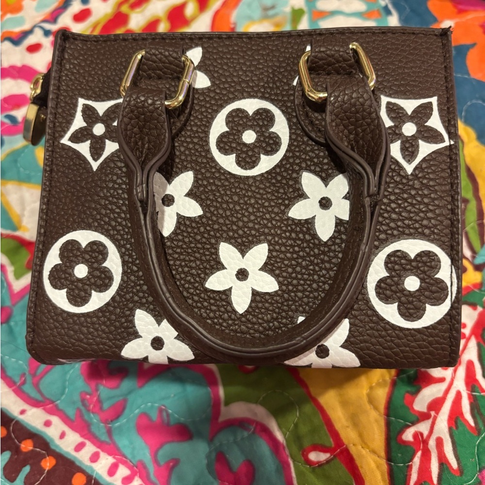 Brown and White Designer Handbag